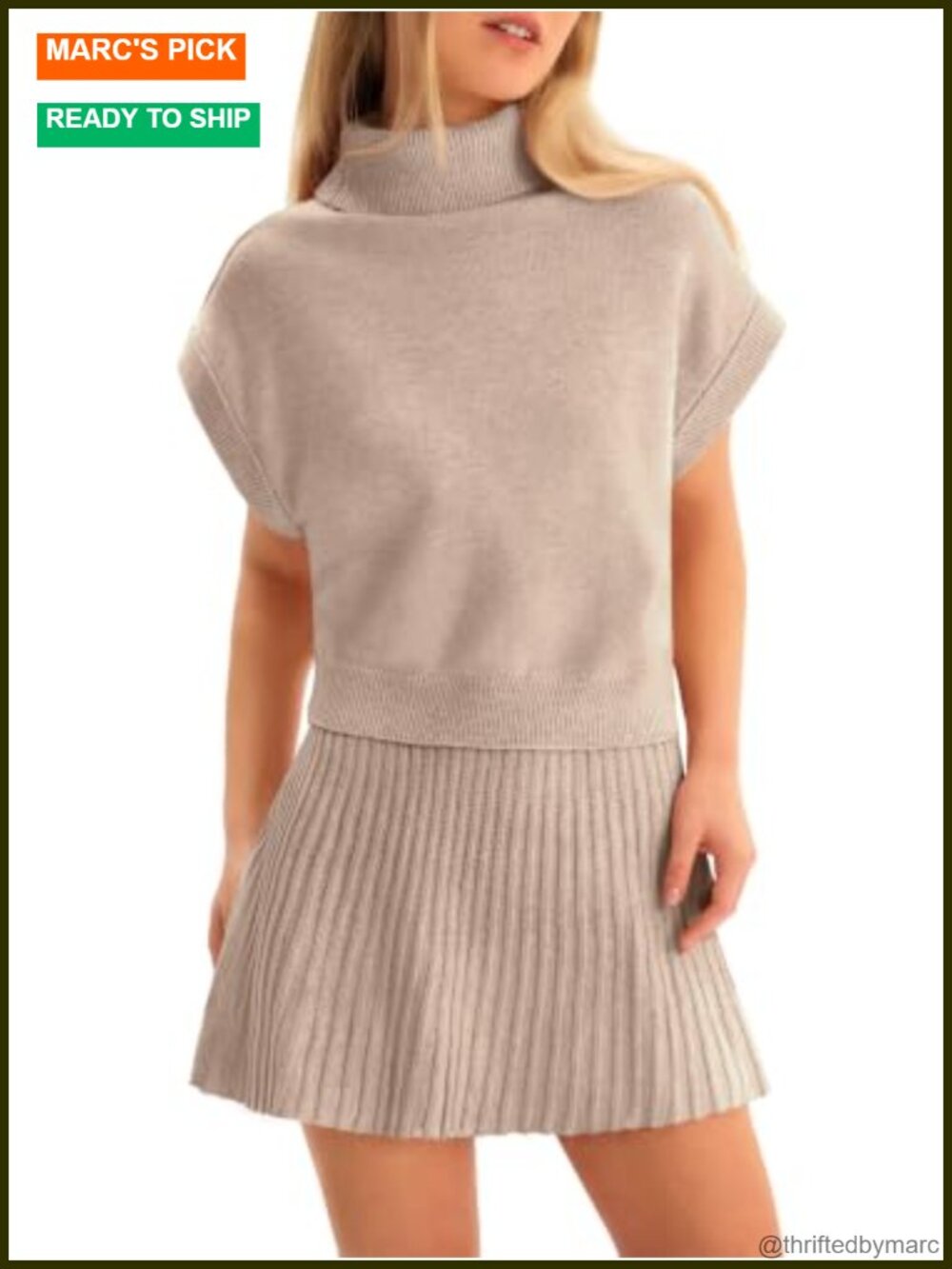 2 Piece Sweater Skirt Set Knit Pleated Lounge Outfit